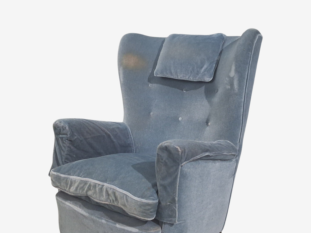 Danish Cabinetmaker, Lounge Chairs, Blue Velvet, Stained Wood, Denmark, 1950s