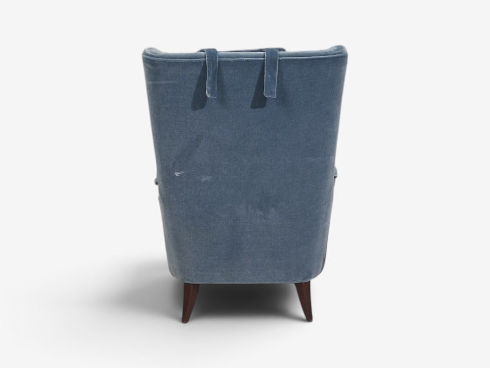 Danish Cabinetmaker, Lounge Chairs, Blue Velvet, Stained Wood, Denmark, 1950s
