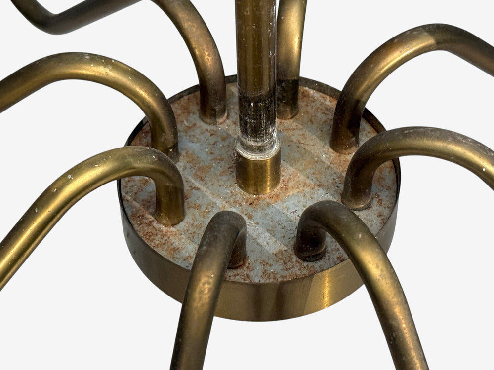 Fog & Mørup, Tulip Chandelier, Opal Glass, Brass, Denmark, 1950s