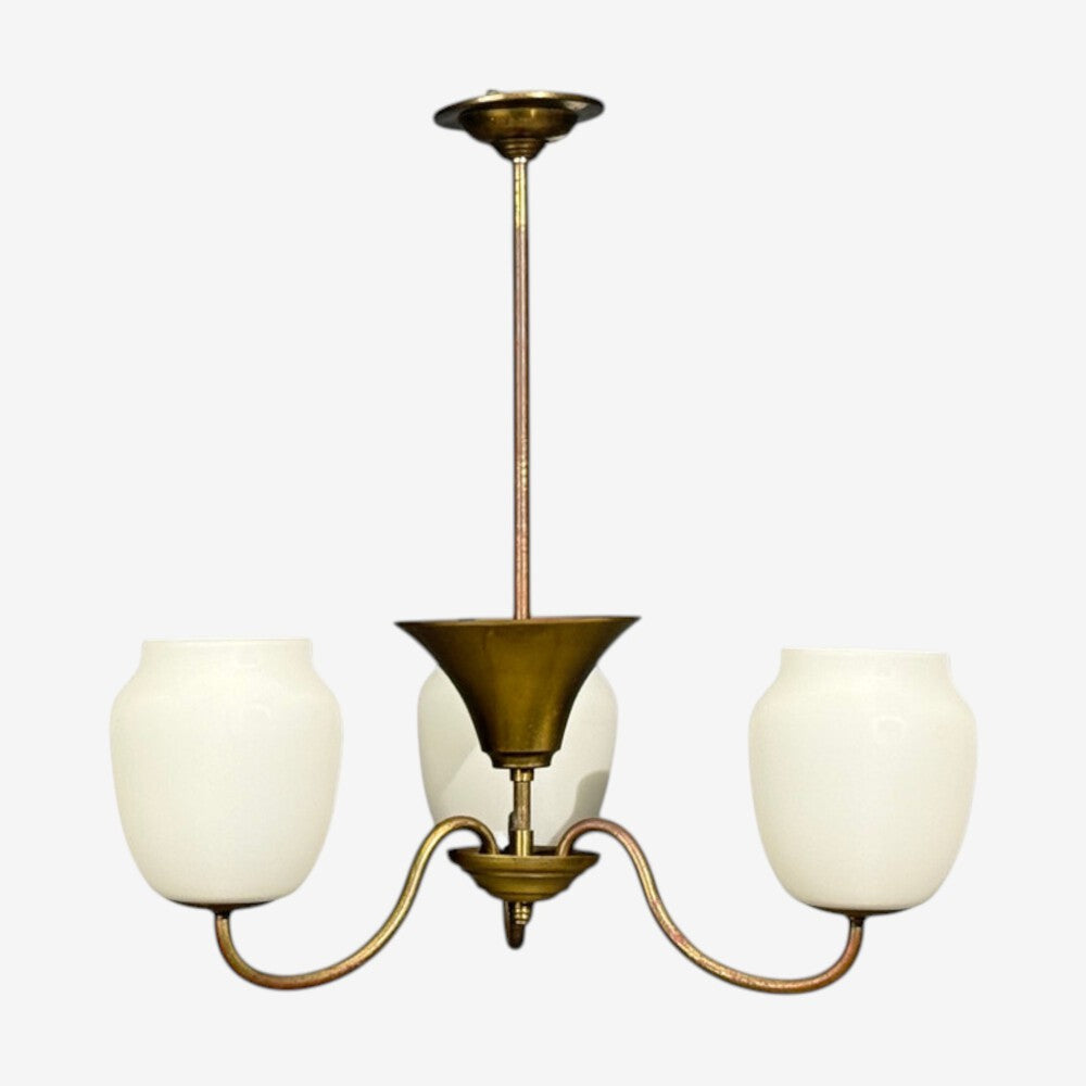 Danish Modern, Pendant Light, Brass, Glass, Denmark, 1940s