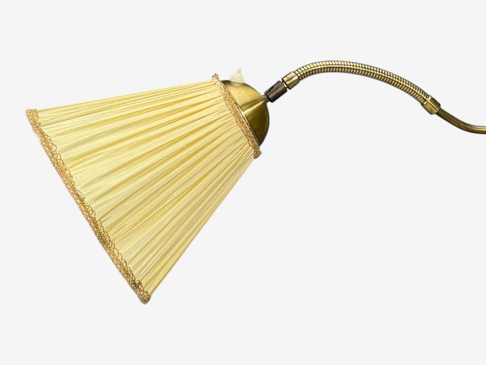 Swedish Modern, Adjustable Floor Lamp, Birch, Brass, Silk, Sweden, 1950s