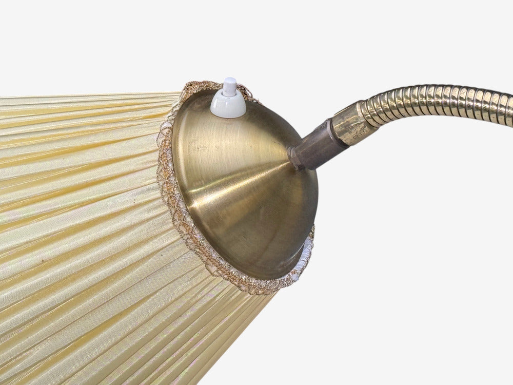 Swedish Modern, Adjustable Floor Lamp, Birch, Brass, Silk, Sweden, 1950s