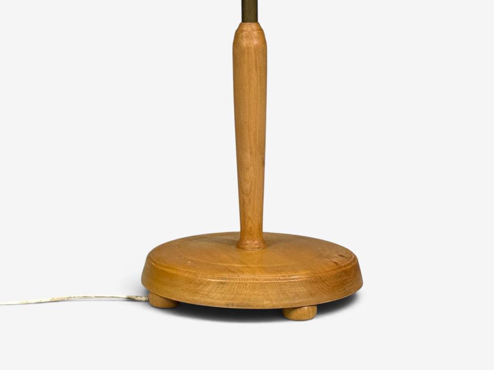 Swedish Modern, Adjustable Floor Lamp, Birch, Brass, Silk, Sweden, 1950s