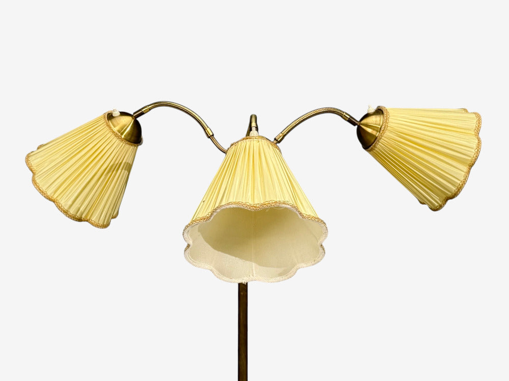 Swedish Modern, Adjustable Floor Lamp, Birch, Brass, Silk, Sweden, 1950s