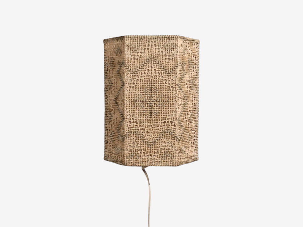 Swedish Modern, Wall Sconces, Beige and White Crocheted Fabric, Sweden, 1970s
