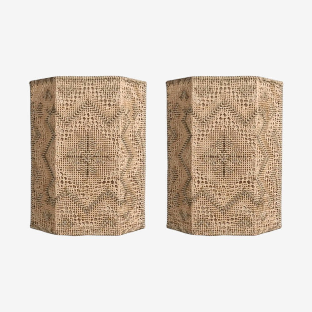 Swedish Modern, Wall Sconces, Beige and White Crocheted Fabric, Sweden, 1970s