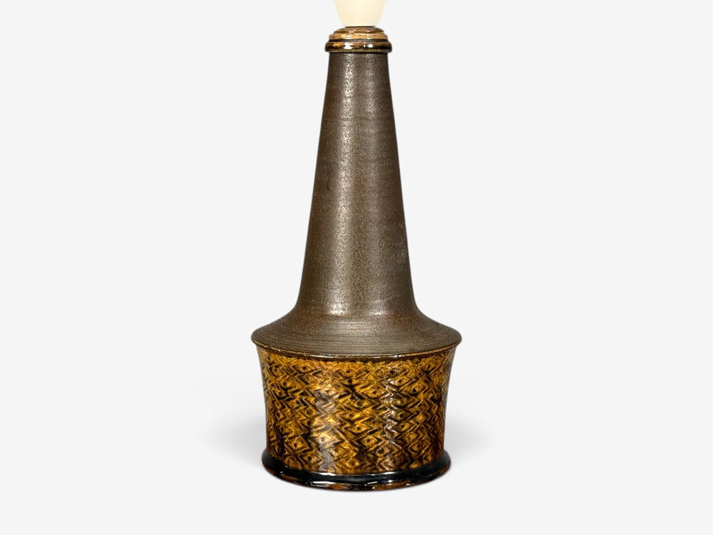 Nils Kähler, Large Table Lamp, Brown Glazed Stoneware, Denmark, 1960s