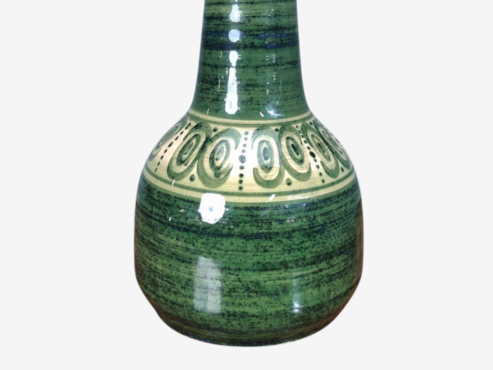 Swedish Modern, Table Lamp, Green Glazed Stoneware, Crochet Shade, Sweden, 1976