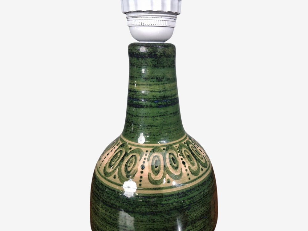 Swedish Modern, Table Lamp, Green Glazed Stoneware, Crochet Shade, Sweden, 1976