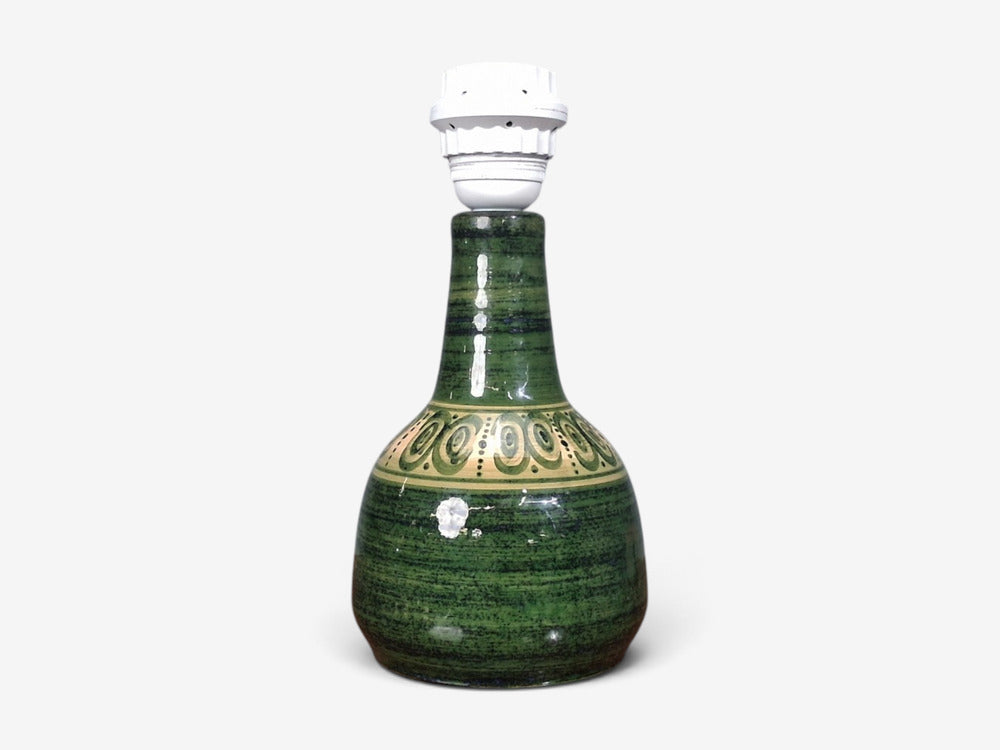 Swedish Modern, Table Lamp, Green Glazed Stoneware, Crochet Shade, Sweden, 1976