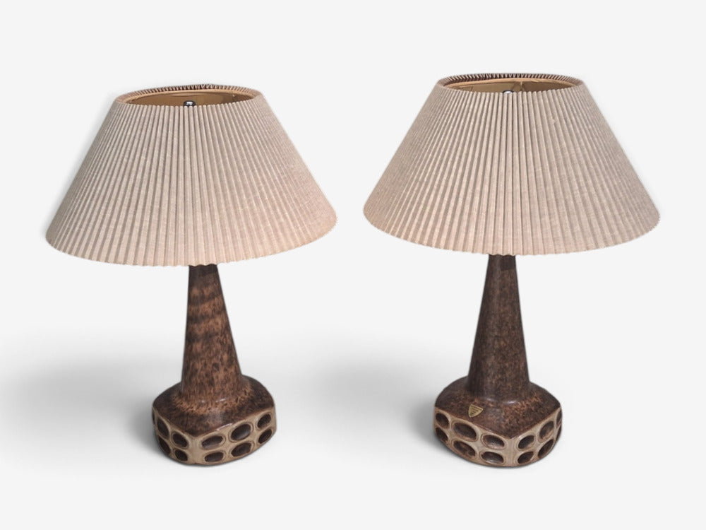 Marianne Starck, Large Table Lamps, Brown Stoneware, Denmark, 1960s