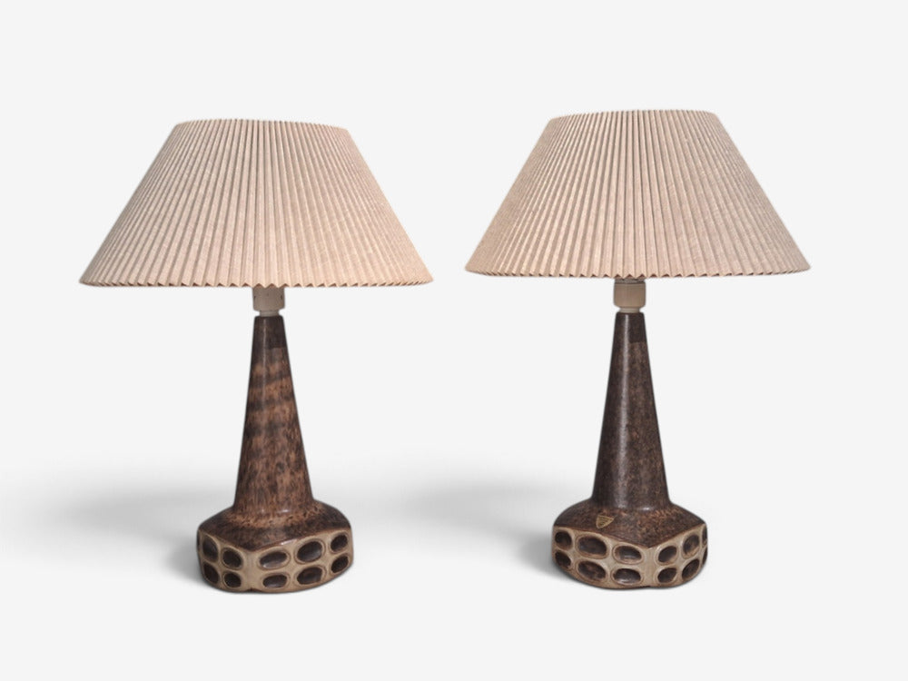 Marianne Starck, Large Table Lamps, Brown Stoneware, Denmark, 1960s