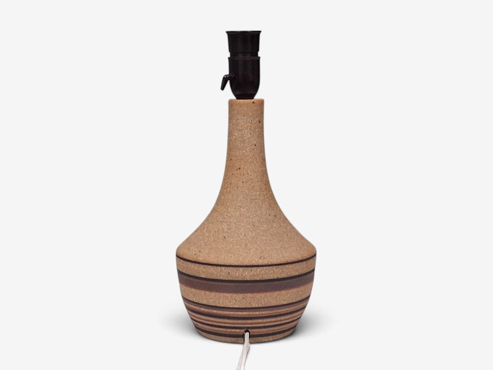 Jesper Packness, Striped Table Lamp, Beige Stoneware, Denmark, 1980s