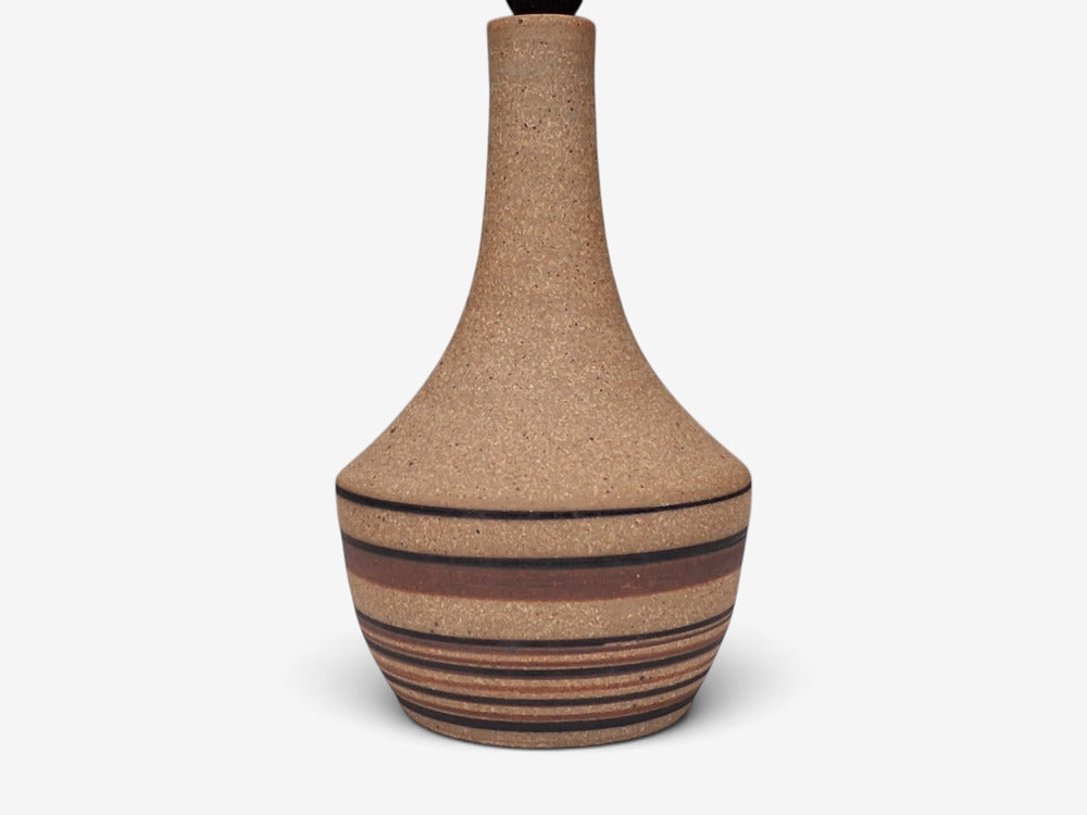 Jesper Packness, Striped Table Lamp, Beige Stoneware, Denmark, 1980s