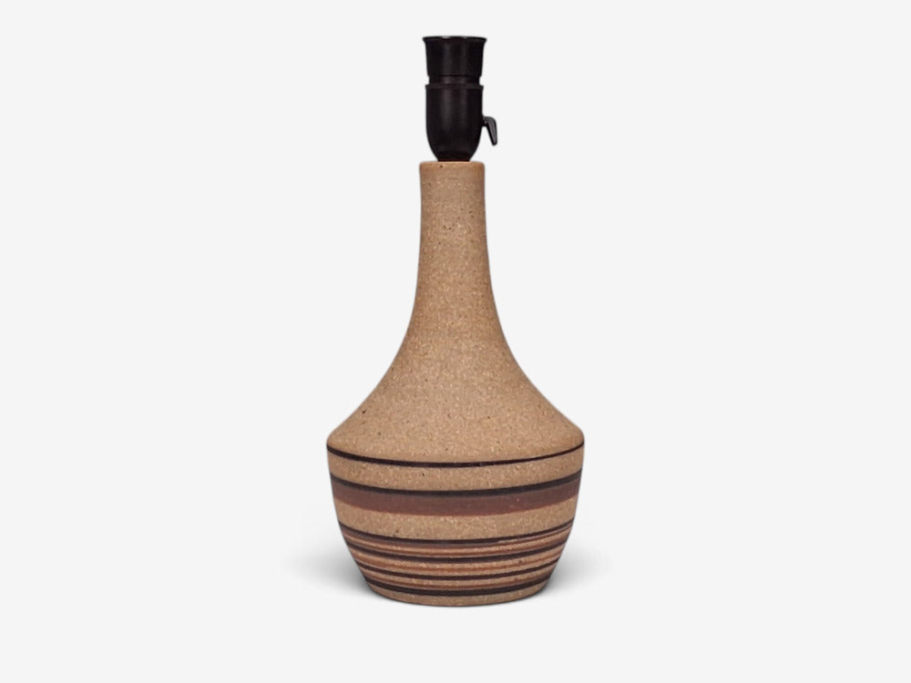 Jesper Packness, Striped Table Lamp, Beige Stoneware, Denmark, 1980s