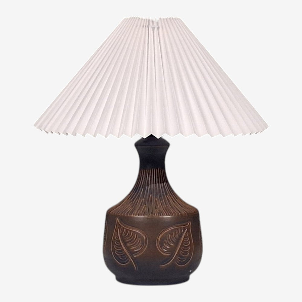 Bromølle Keramik, Leaf Table Lamp, Brown Stoneware, Denmark, 1960s