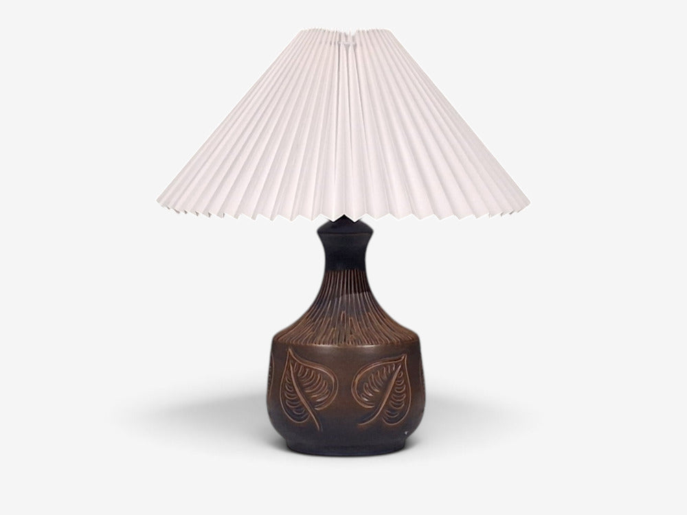 Bromølle Keramik, Leaf Table Lamp, Brown Stoneware, Denmark, 1960s