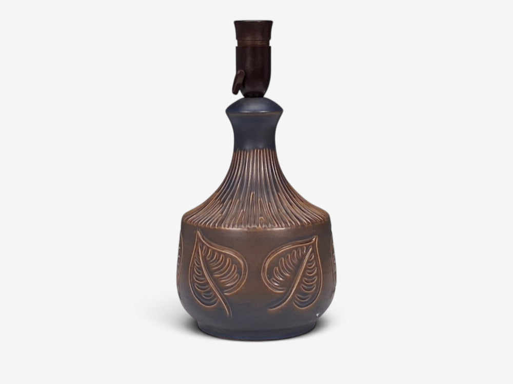 Bromølle Keramik, Leaf Table Lamp, Brown Stoneware, Denmark, 1960s