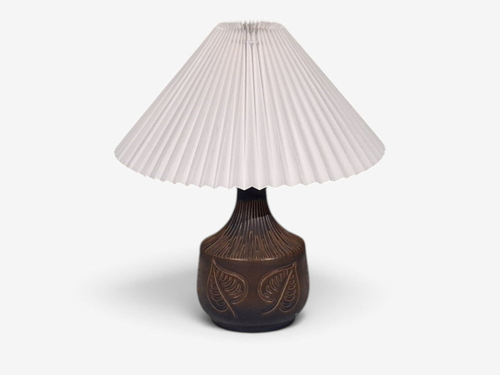 Bromølle Keramik, Leaf Table Lamp, Brown Stoneware, Denmark, 1960s