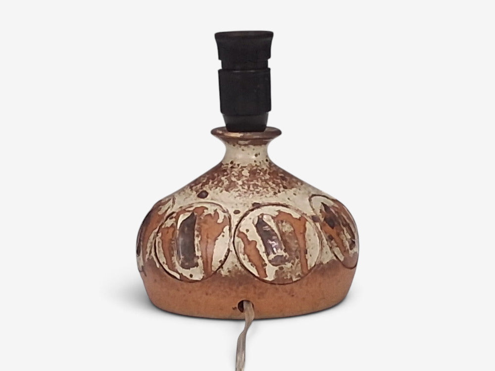 Tingkeramik Følle, Small Table Lamp, Brown Glazed Stoneware, Denmark, 1970s
