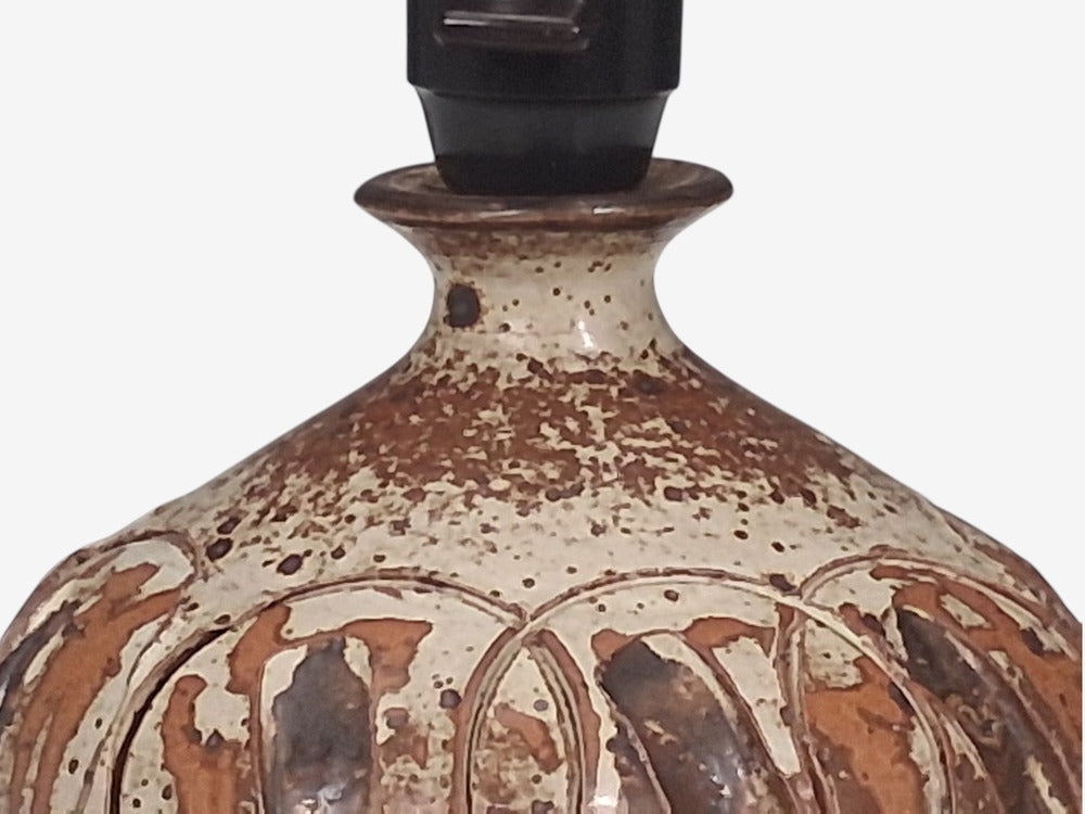 Tingkeramik Følle, Small Table Lamp, Brown Glazed Stoneware, Denmark, 1970s