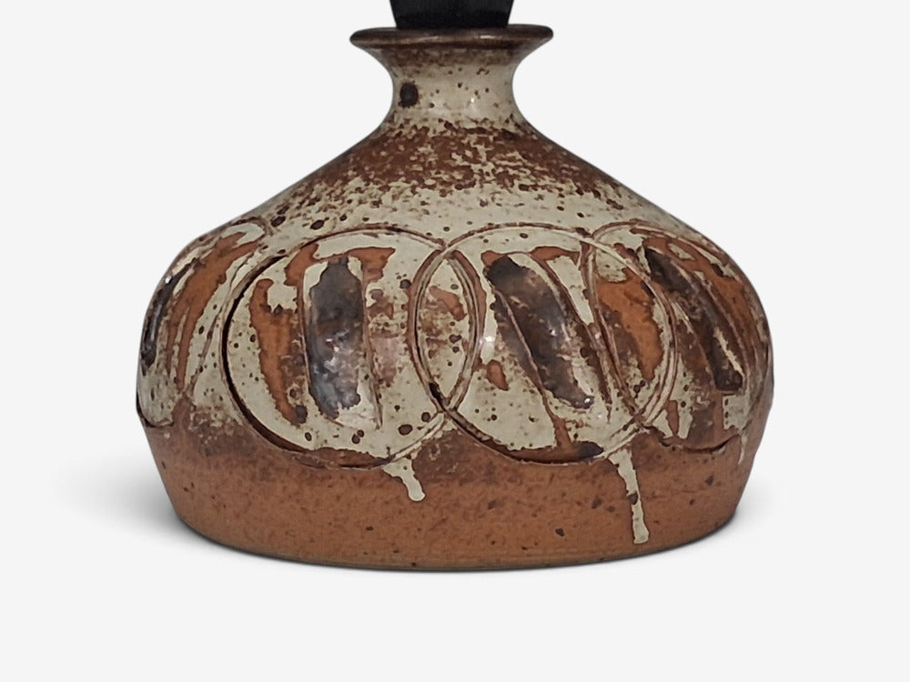 Tingkeramik Følle, Small Table Lamp, Brown Glazed Stoneware, Denmark, 1970s