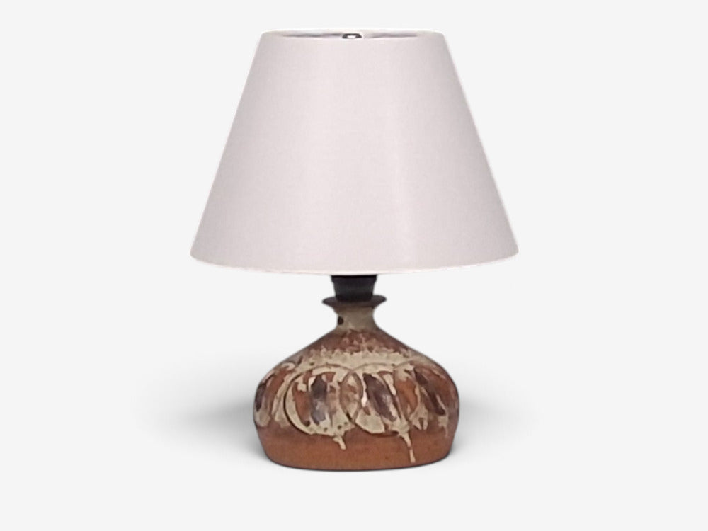 Tingkeramik Følle, Small Table Lamp, Brown Glazed Stoneware, Denmark, 1970s