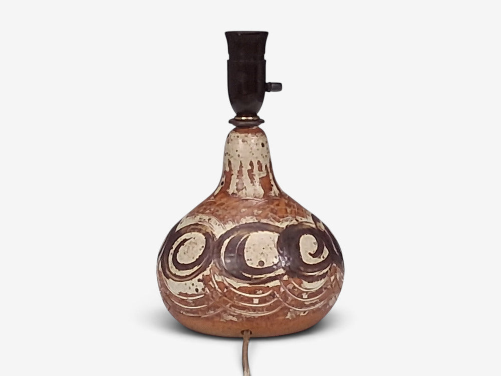 Tingkeramik Følle, Table Lamp, Brown and Cream Stoneware, Denmark, 1970s