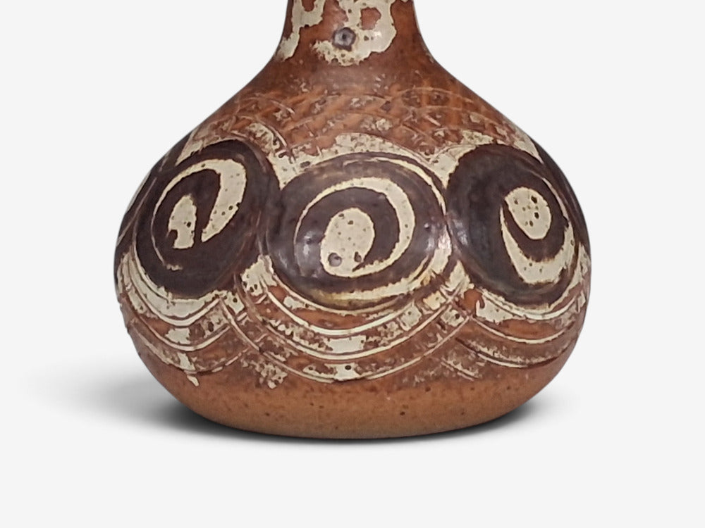 Tingkeramik Følle, Table Lamp, Brown and Cream Stoneware, Denmark, 1970s
