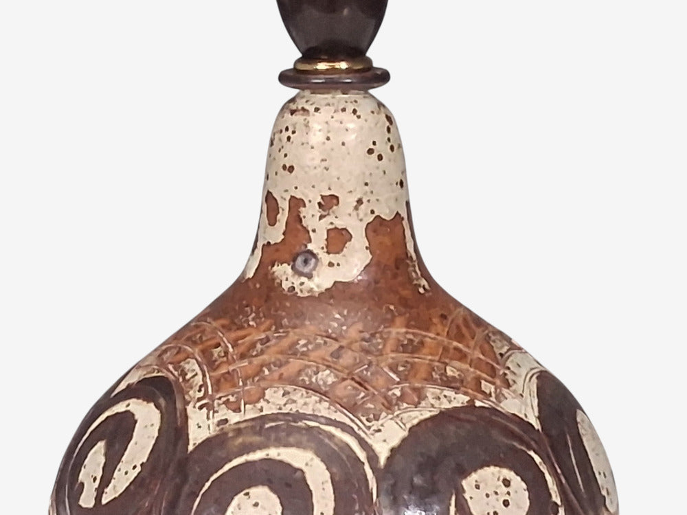 Tingkeramik Følle, Table Lamp, Brown and Cream Stoneware, Denmark, 1970s