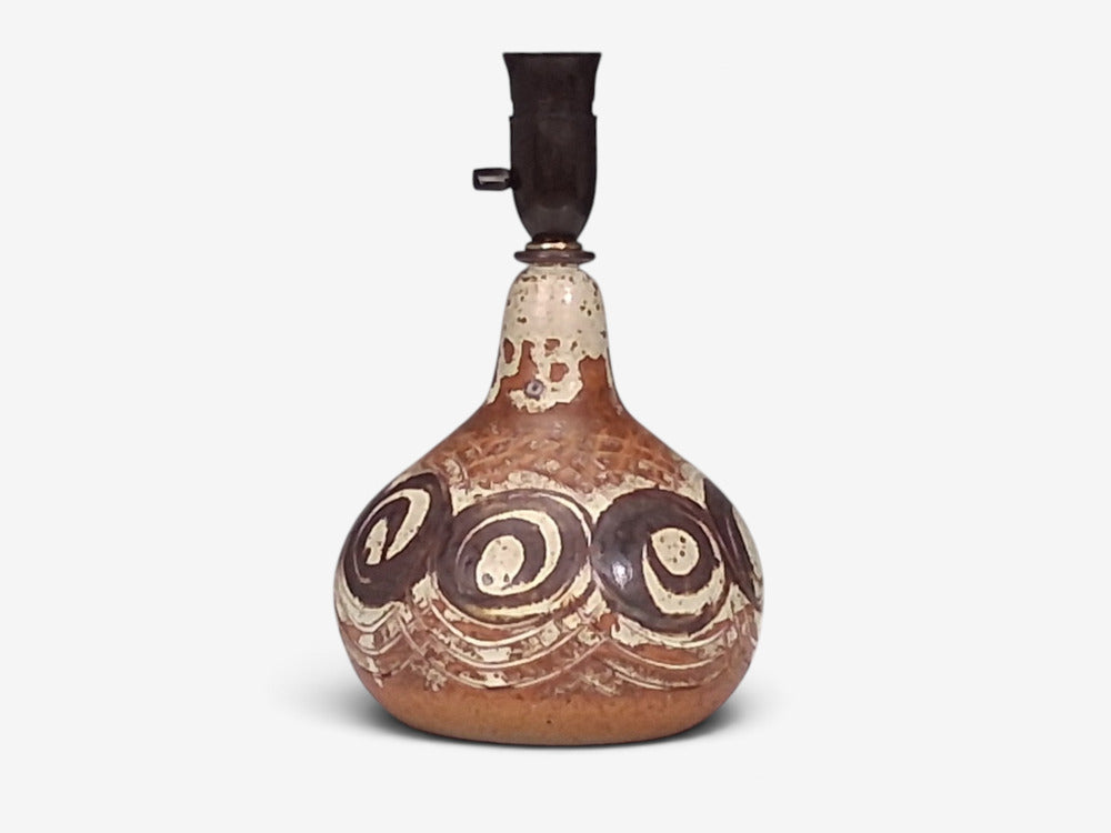Tingkeramik Følle, Table Lamp, Brown and Cream Stoneware, Denmark, 1970s