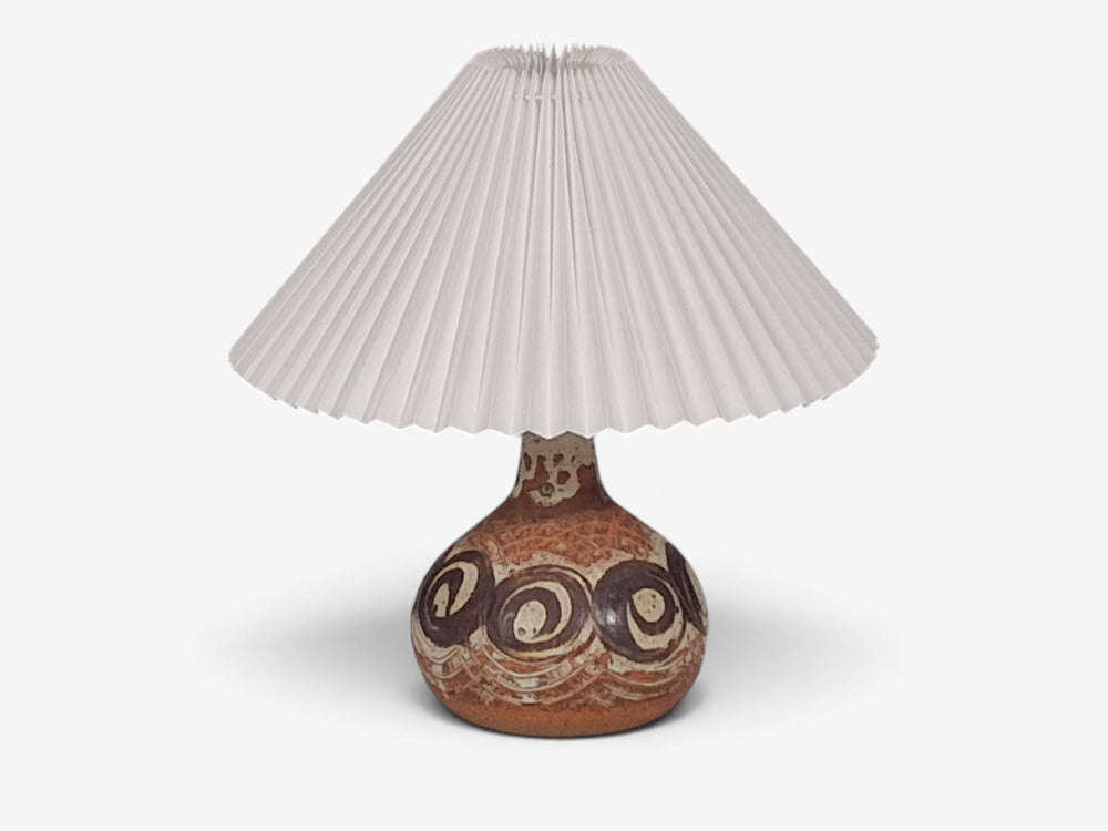 Tingkeramik Følle, Table Lamp, Brown and Cream Stoneware, Denmark, 1970s