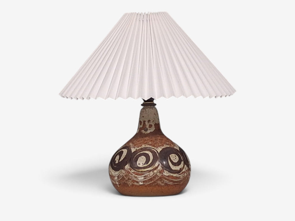 Tingkeramik Følle, Table Lamp, Brown and Cream Stoneware, Denmark, 1970s