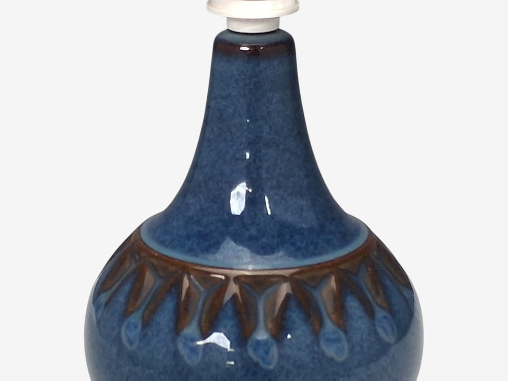 Søholm Stentøj, Small Table Lamp, Dark Blue Stoneware, Denmark, 1960s