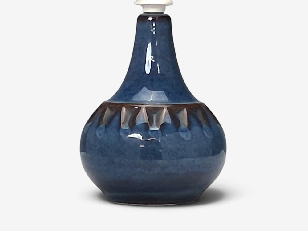 Søholm Stentøj, Small Table Lamp, Dark Blue Stoneware, Denmark, 1960s