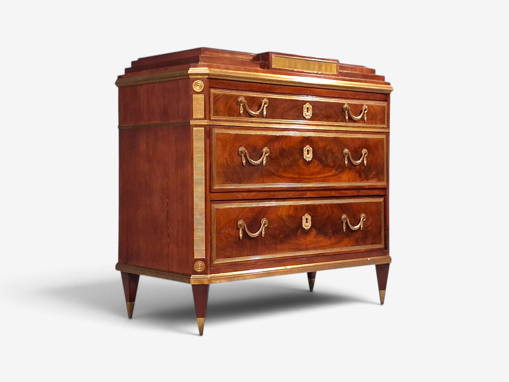 Russian Neoclassical, Commode, Crotch Mahogany, Bronze, Baltic States, 1860s