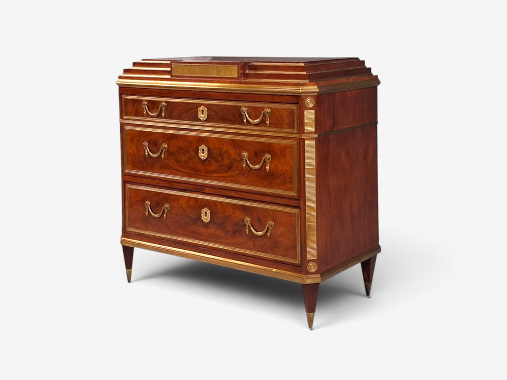Russian Neoclassical, Commode, Crotch Mahogany, Bronze, Baltic States, 1860s