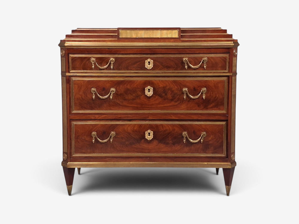 Russian Neoclassical, Commode, Crotch Mahogany, Bronze, Baltic States, 1860s