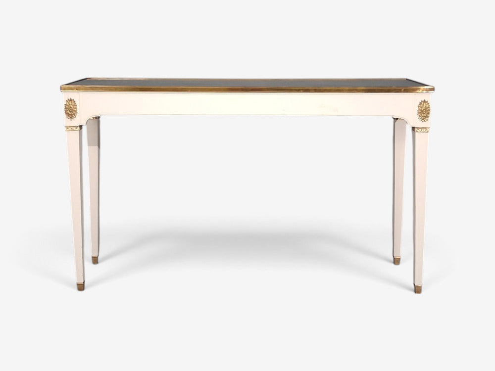 Maison Jansen Style, Console Table, White Painted Wood, Mirror, France, 1970s