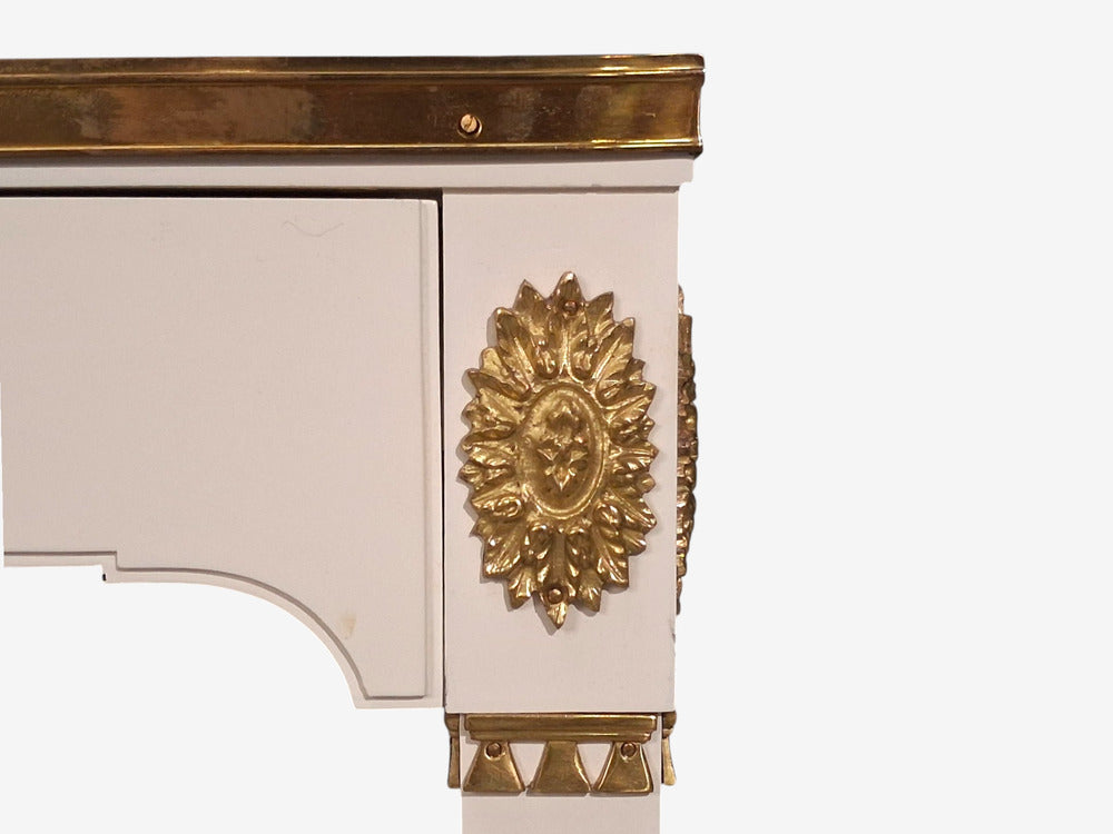 Maison Jansen Style, Console Table, White Painted Wood, Mirror, France, 1970s
