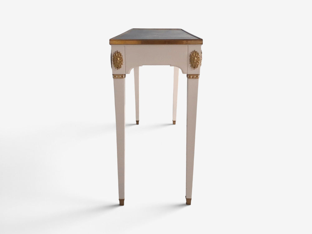 Maison Jansen Style, Console Table, White Painted Wood, Mirror, France, 1970s