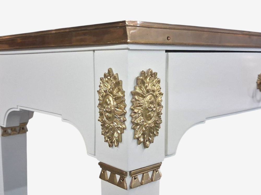 Maison Jansen Style, Console Table, White Painted Wood, Mirror, France, 1970s