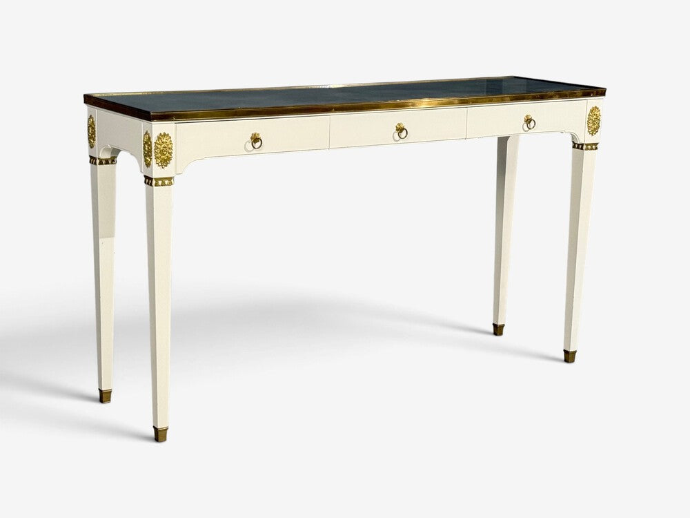 Maison Jansen Style, Console Table, White Painted Wood, Mirror, France, 1970s