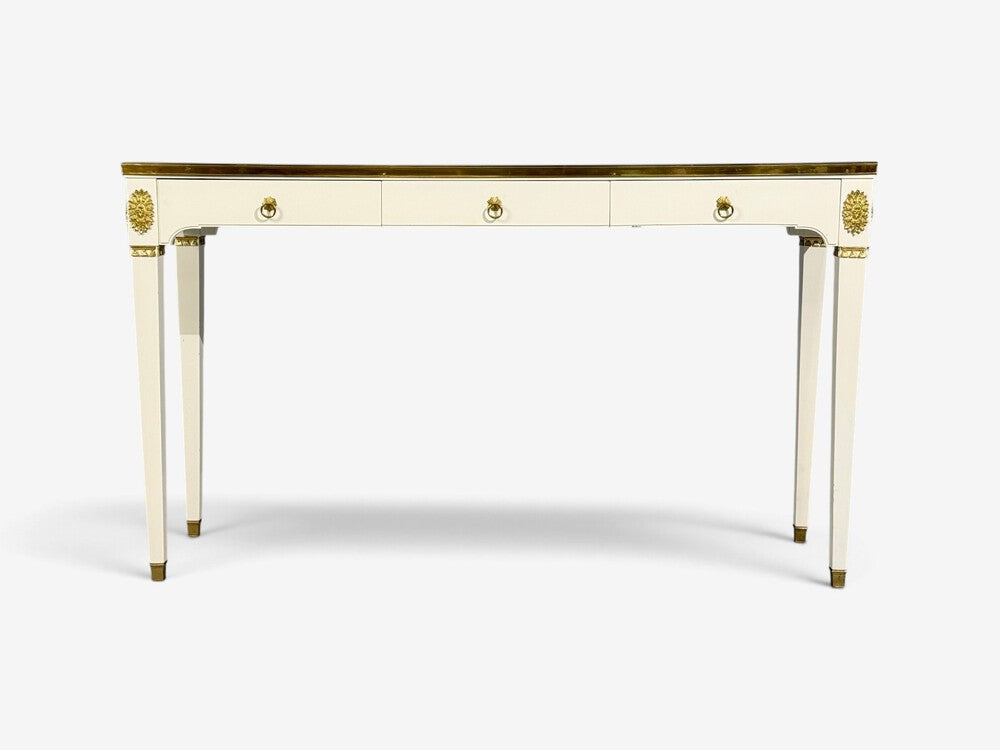 Maison Jansen Style, Console Table, White Painted Wood, Mirror, France, 1970s