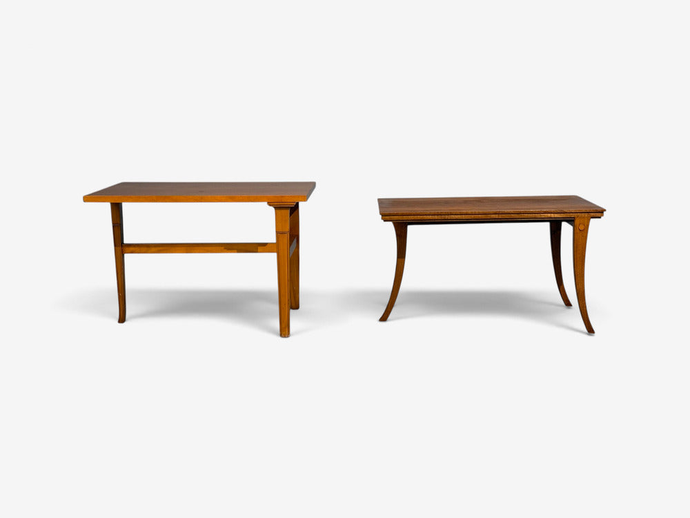 T.H. Robsjohn-Gibbings, Rare Trapeza End Tables, Walnut, Greece, 1937