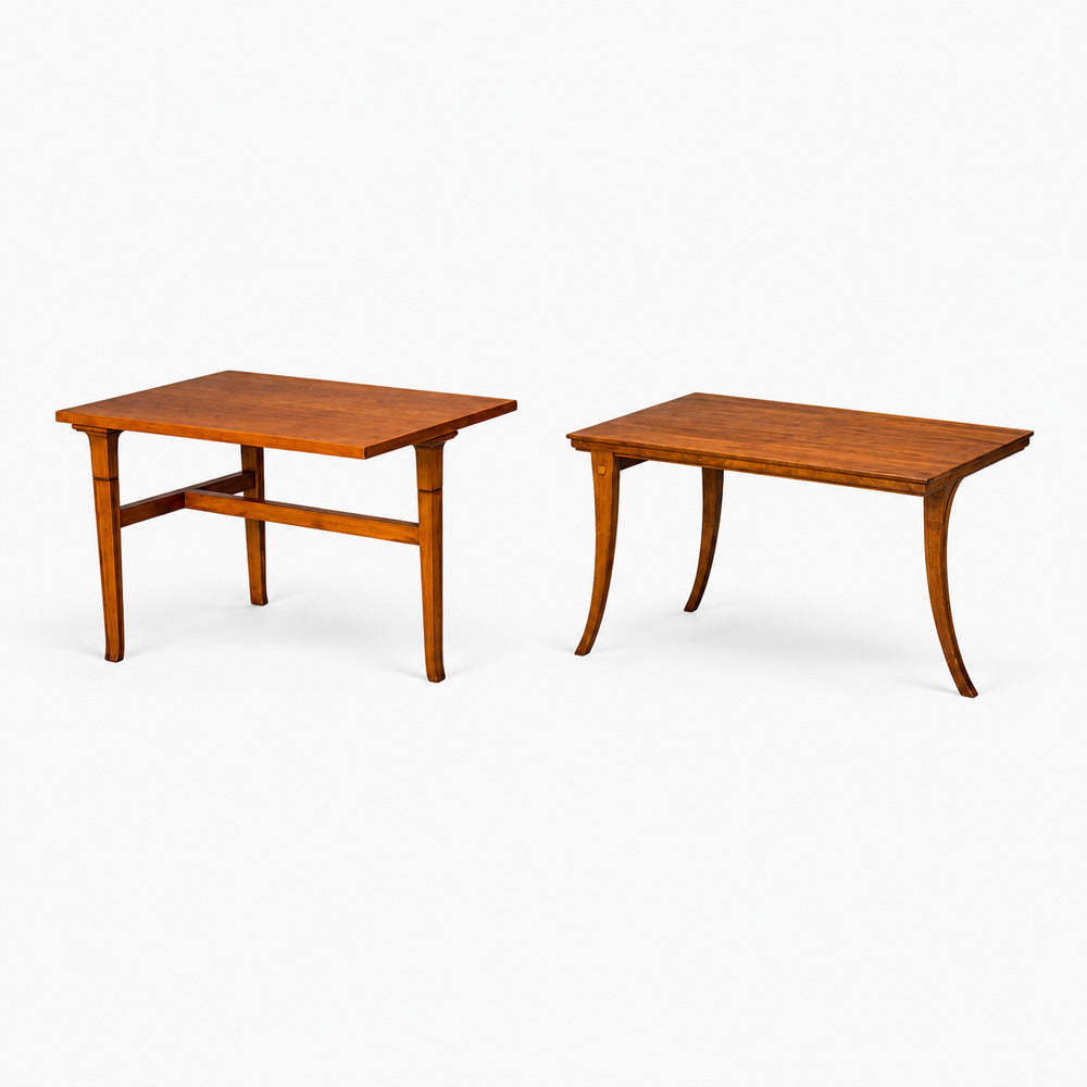 T.H. Robsjohn-Gibbings, Rare Trapeza End Tables, Walnut, Greece, 1937