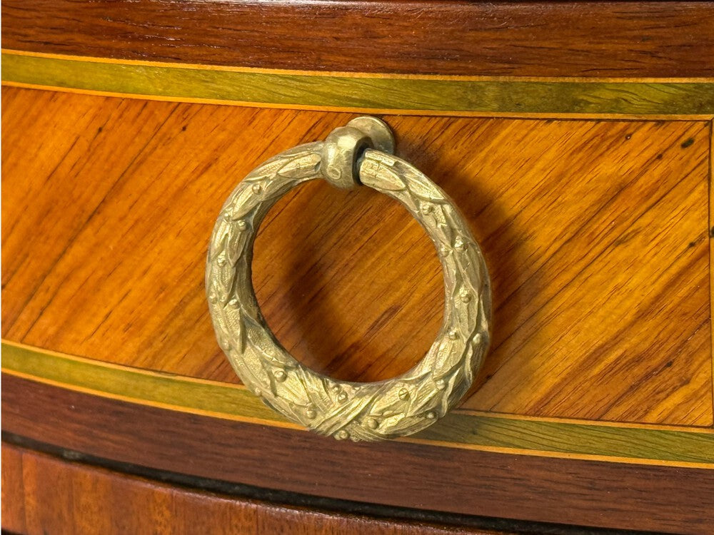 Louis XVI, Diminutive Demilune Commodes, Inlaid Wood, Bronze, France, 19th c.