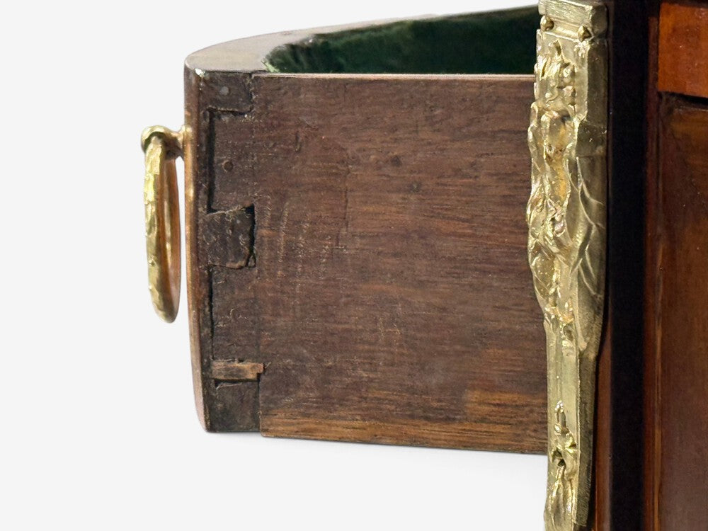 Louis XVI, Diminutive Demilune Commodes, Inlaid Wood, Bronze, France, 19th c.