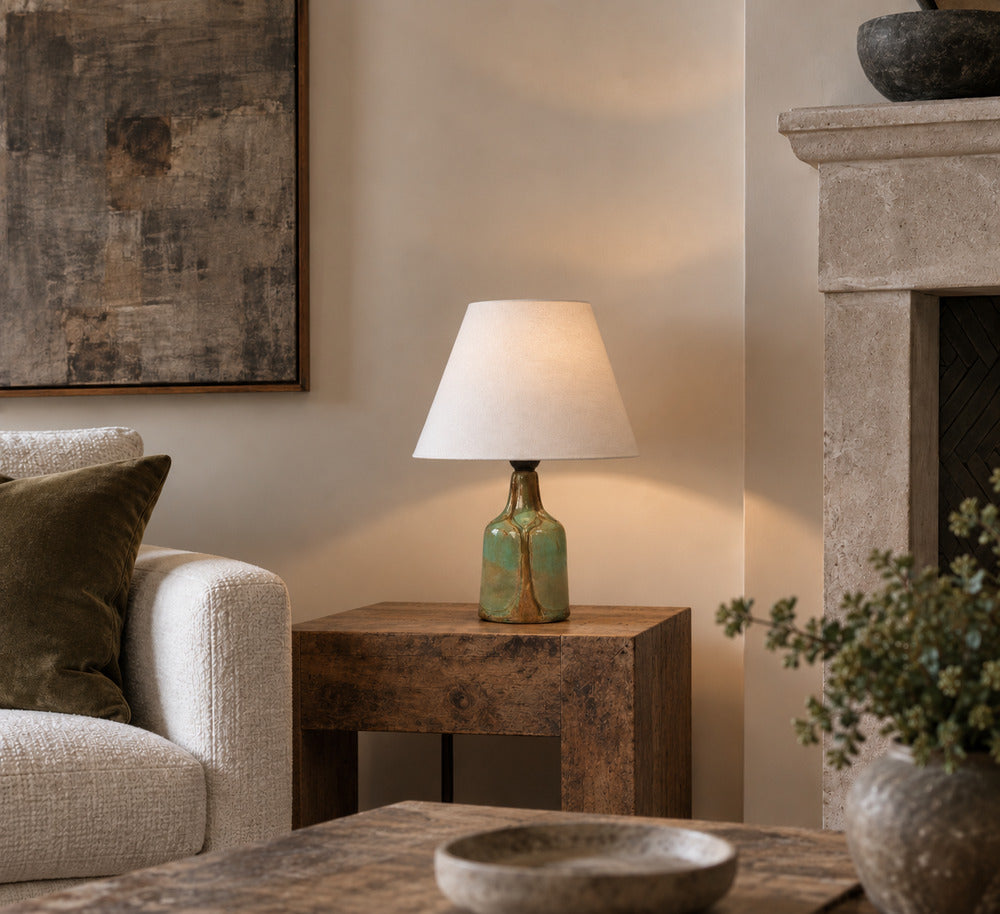Danish Modern, Table Lamp, Green Glazed Stoneware, Denmark, 1970s