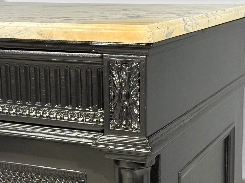 Hollywood Regency Style, Buffets, Black Painted Wood, Marble, France, 1940s